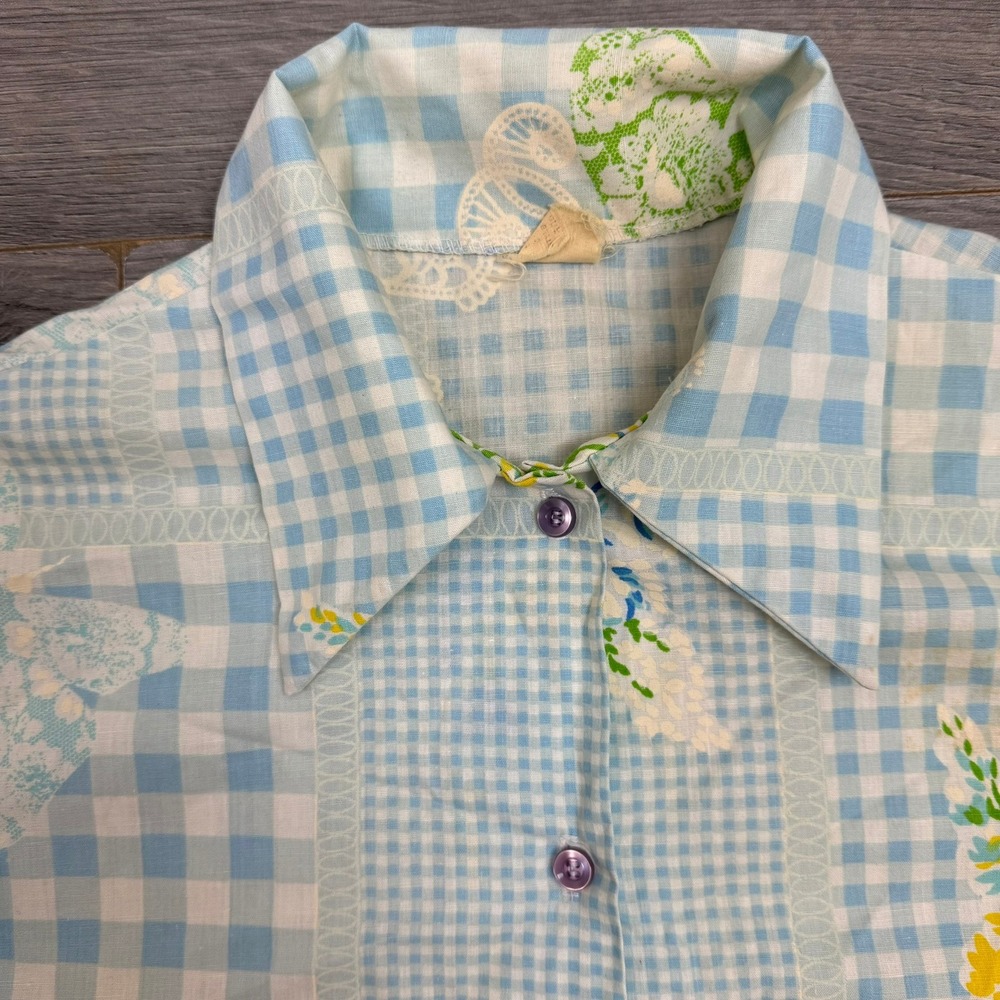 Vtg Patchwork Gingham Floral Print Button Up Shir… - image 2